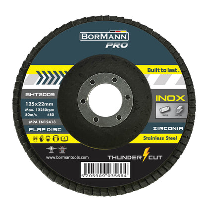 Disc lamelar THUNDER-CUT cu granule din zirconiu pentru inox 125x22.23 z80, BorMann PRO