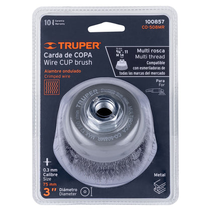 Perie sarma cupa ø76 mm, sarma fina otel, filet multiplu - Truper