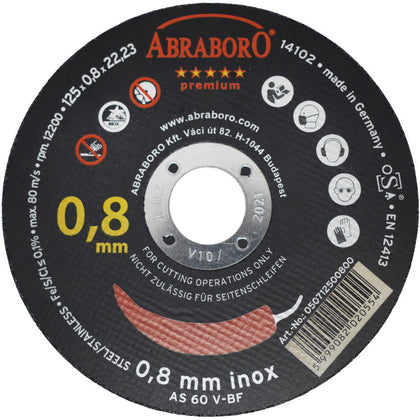 Disc de taiere ABRABORO Premium pentru metal si inox 125 X 0,8 X 22 mm T42