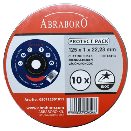 Disc de taiere ABRABORO Premium pentru metal si inox BLUE EDITION 125 X 1,0 X 22 mm, 10 buc