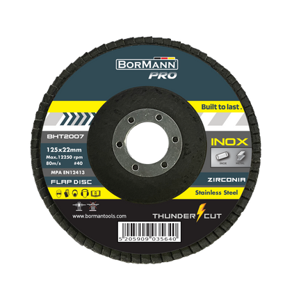 Disc lamelar THUNDER-CUT cu granule din zirconiu pentru inox 125x22.23 z60, BorMann PRO