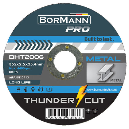 Disc de debitare pentru metal THUNDER-CUT de 355X2.5X25,4 MM (BHT2006), BorMann PRO