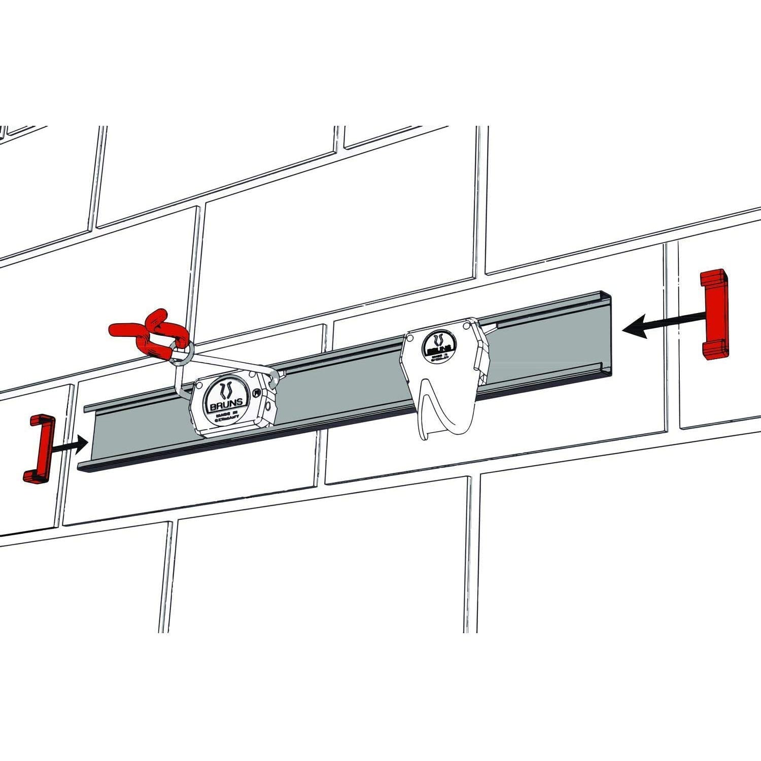 Suport depozitare BRUNS pentru scule si unelte, tip cuier 4 cleme, 2 carlige, sina 0.5 m