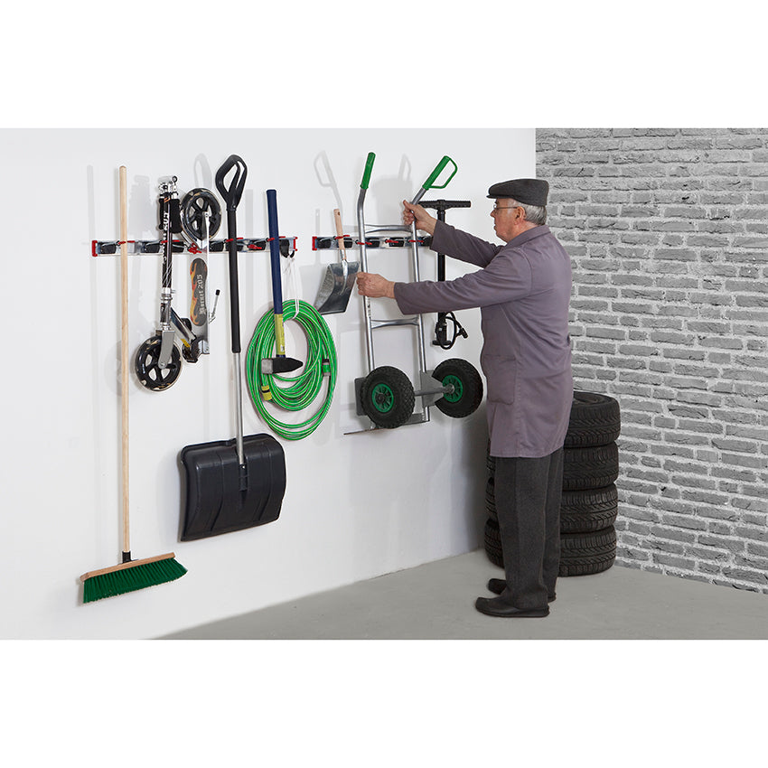 Suport depozitare BRUNS pentru scule si unelte, tip cuier 4 cleme, 2 carlige, sina 0.5 m