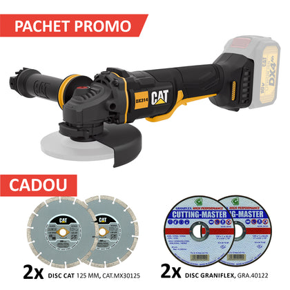 PROMO: Polizor unghiular CAT DX314B, 18 V, 125 mm, fara acumulator si incarcator + 2 discuri diamantate CAT si 2 discuri Graniflex cadou