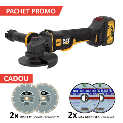 PROMO: Polizor unghiular CAT DX31B, 18 V, 115 mm, fara acumulator si incarcator + 2 discuri diamantate CAT si 2 discuri Graniflex cadou