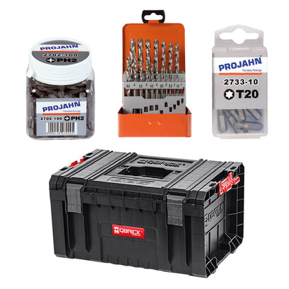 Trusa mesterului: Pachet cutie de scule Qbrick PRO TOOLBOX + 19 burghie metal + 20 biti PROJAHN