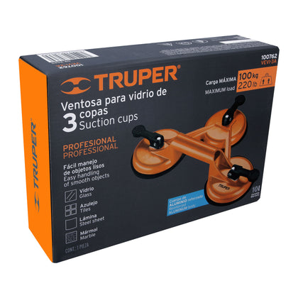 Ventuza tripla din aluminiu pentru sticla si placi, ø 12 cm, Truper