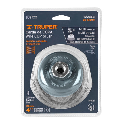 Perie sarma cupa ø102 mm, sarma fina otel, filet multiplu - Truper