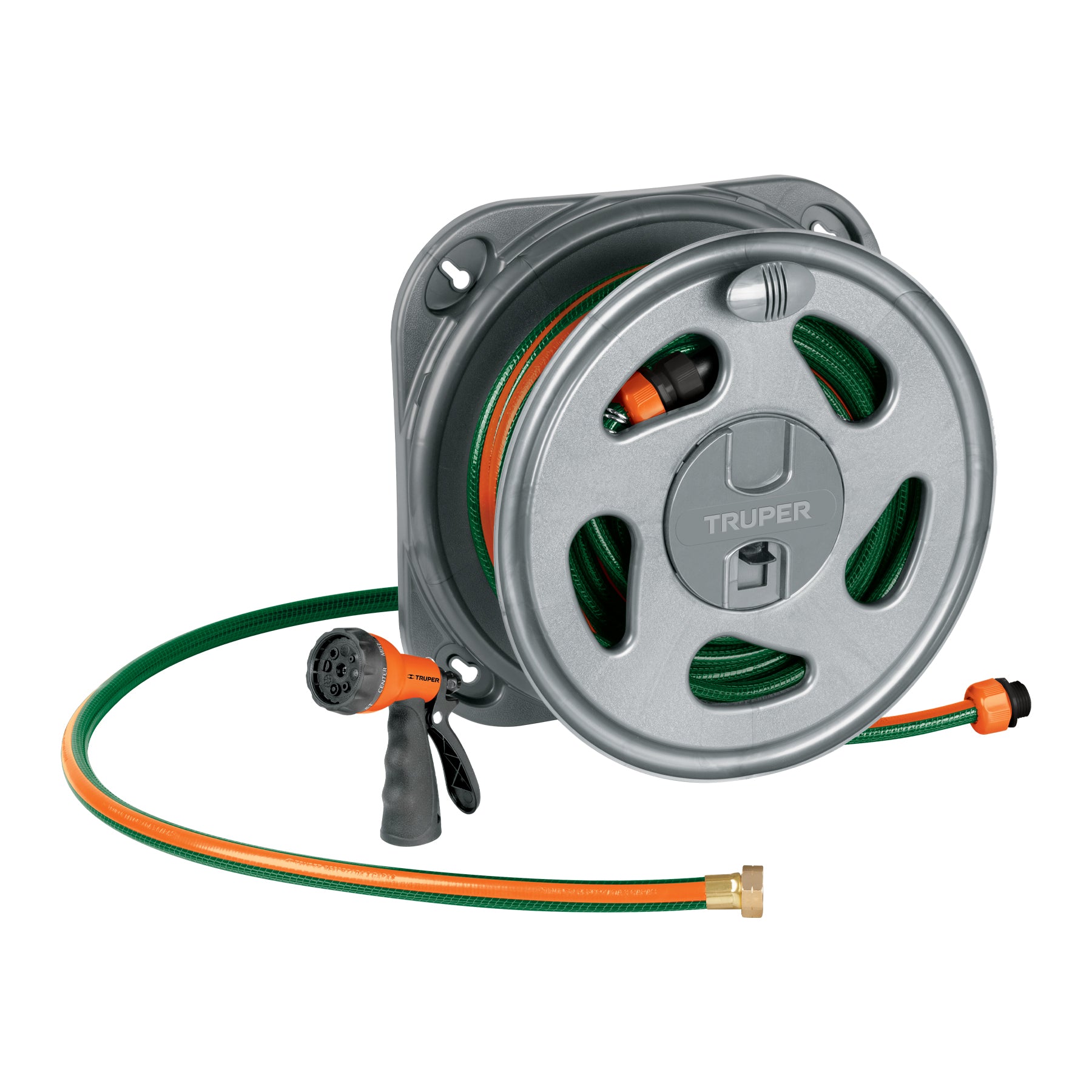 Tambur de perete cu furtun de 20 m si pistol de stropit cu 9 jeturi, Truper