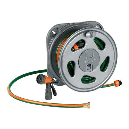 Tambur de perete cu furtun de 20 m si pistol de stropit cu 9 jeturi, Truper