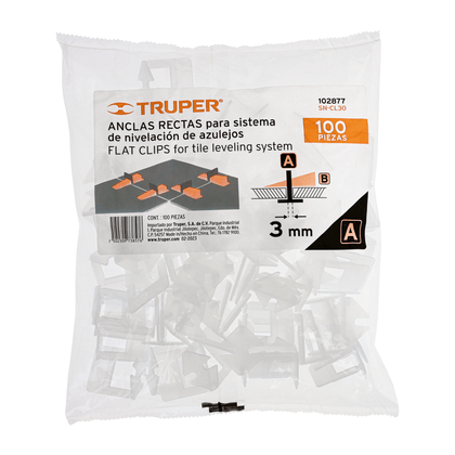 Cleme nivelare 3 mm, set 100 bucati, Truper