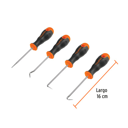 Set de carlige extractoare pentru garnituri cu maner antiderapant TRUPER, 4 buc/set