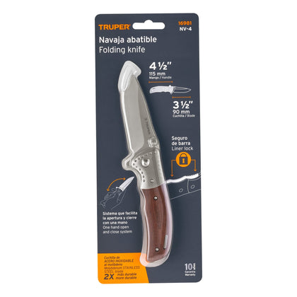 Briceag pliabil cu maner lemn si lama de 90 mm, Truper