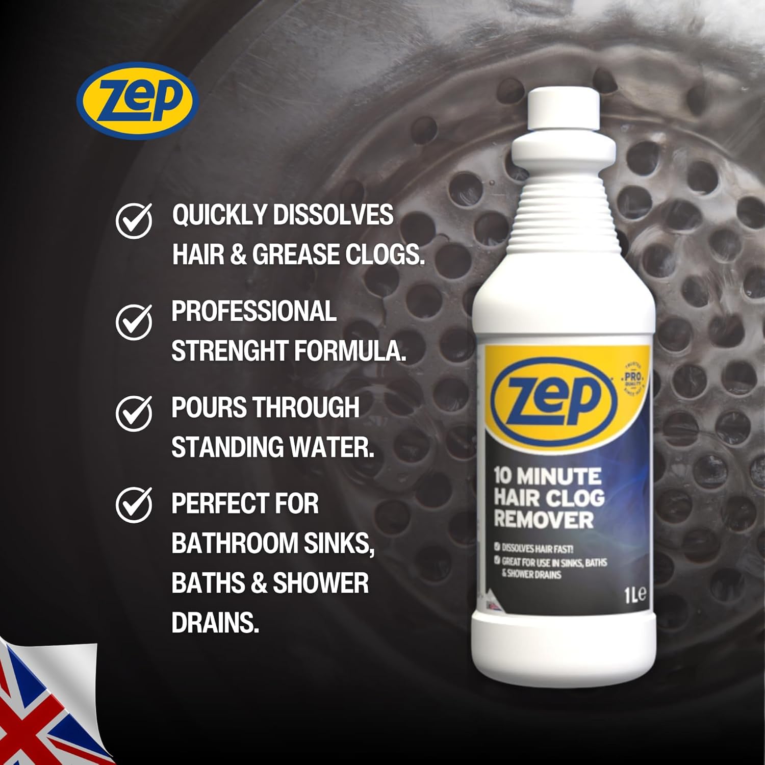 Solutie pentru desfundarea tevilor infundate cu par – Actiune rapida, 1000 ml – ZEP