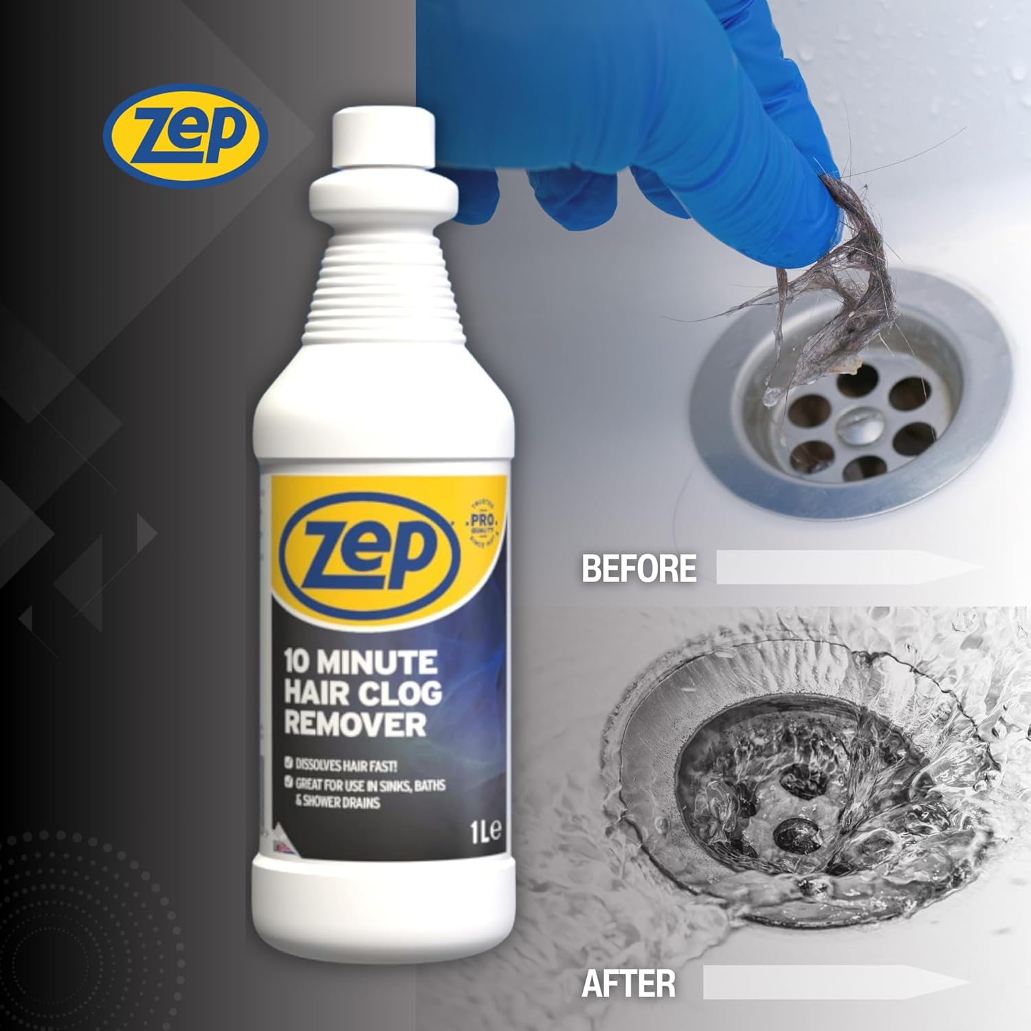 Solutie pentru desfundarea tevilor infundate cu par – Actiune rapida, 1000 ml – ZEP