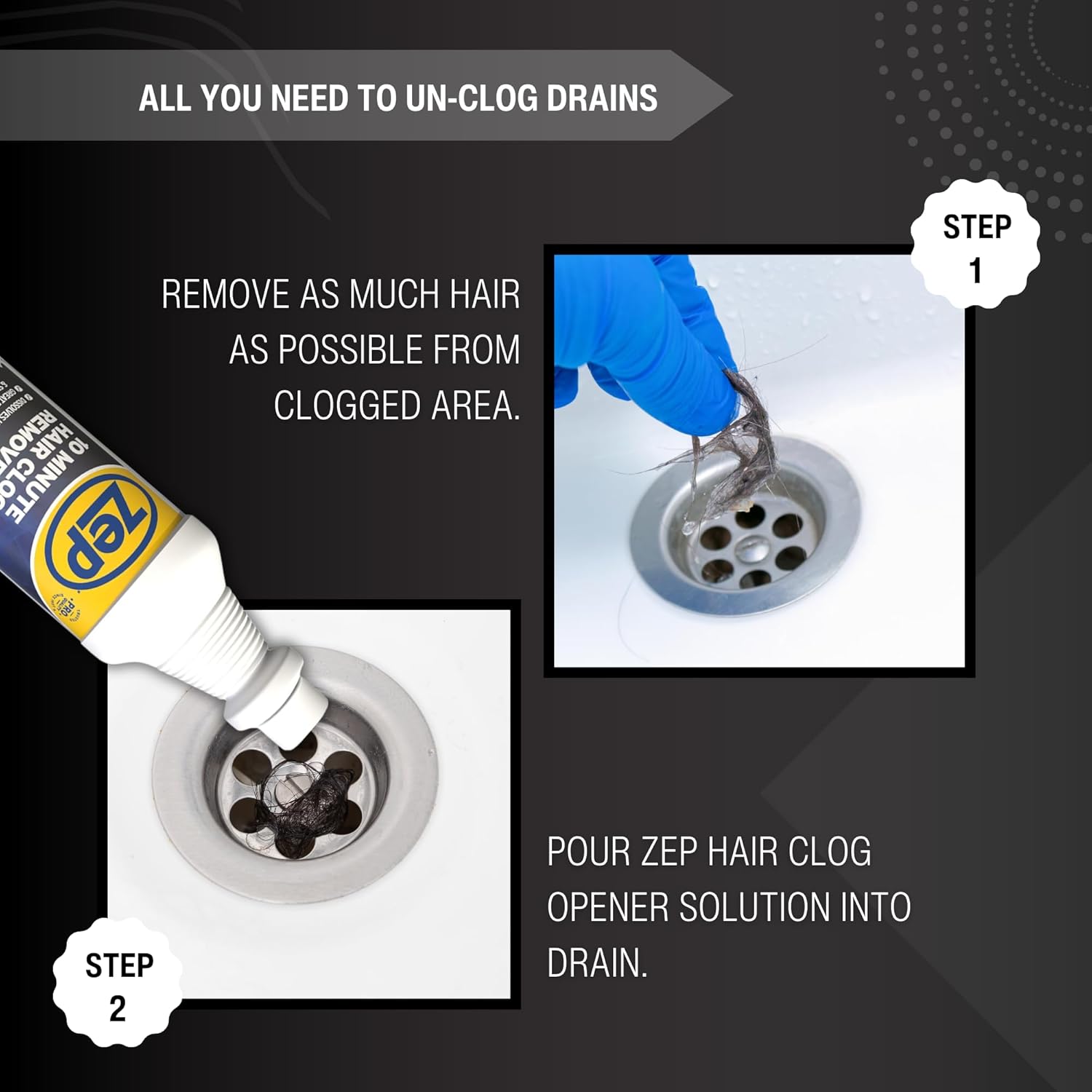 Solutie pentru desfundarea tevilor infundate cu par – Actiune rapida, 1000 ml – ZEP