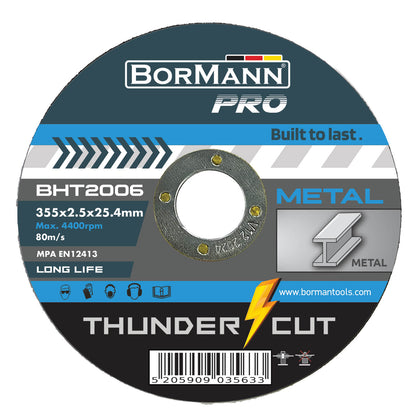 Disc de debitare pentru inox THUNDER-CUT de 355x2.5x25,4 mm, BorMann PRO