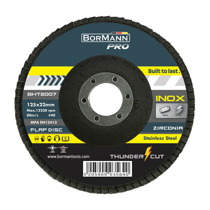 Disc lamelar THUNDER-CUT cu granule din zirconiu pentru inox 125x22.23 z40, BorMann PRO