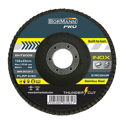 Disc lamelar THUNDER-CUT cu granule din zirconiu pentru inox 125x22.23 z60, BorMann PRO