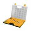 Cutie depozitare plastic cu 34 separatoare galben cu gri, capac transparent 372x314x40mm - sculeshop