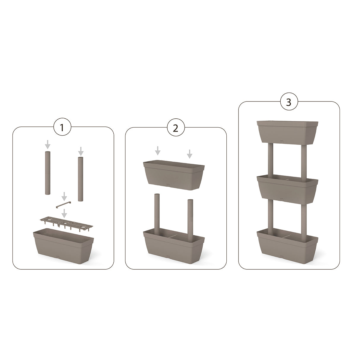 Set de ghiveci din plastic ArtPlast, jardiniera LoLego VEGResin 3 nivele gri